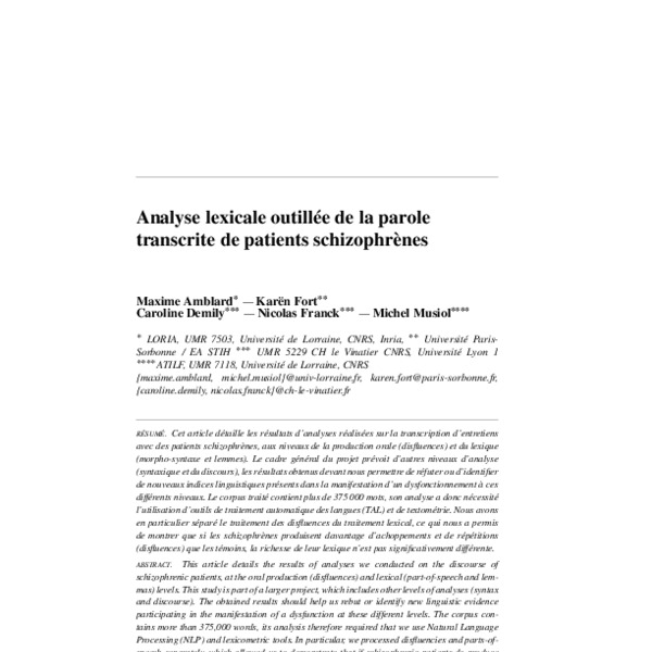 Analyse Lexicale Outill E De La Parole Transcrite De Patients