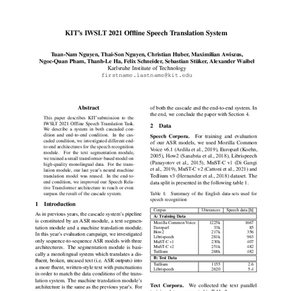 Kits Iwslt Offline Speech Translation System Acl Anthology