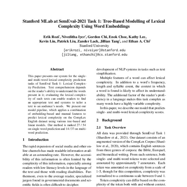 Stanford Mlab At Semeval Task Tree Based Modelling Of Lexical