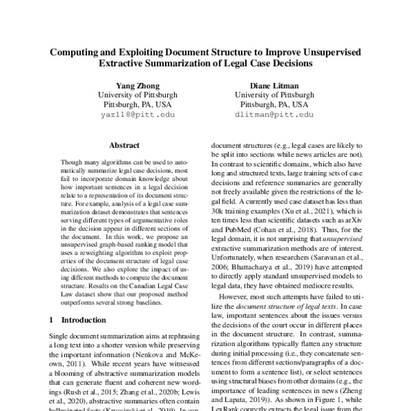 Computing And Exploiting Document Structure To Improve Unsupervised