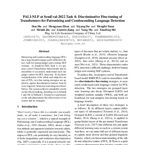 Pali Nlp At Semeval Task Discriminative Fine Tuning Of