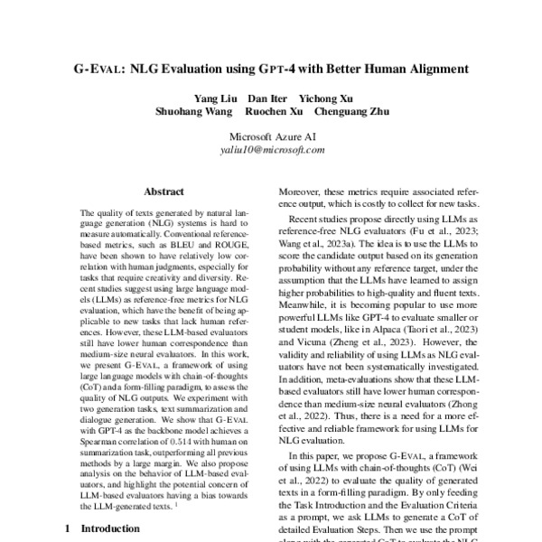 G Eval NLG Evaluation Using Gpt 4 With Better Human Alignment ACL