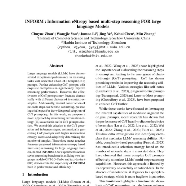 INFORM Information ENtropy Based Multi Step Reasoning FOR Large