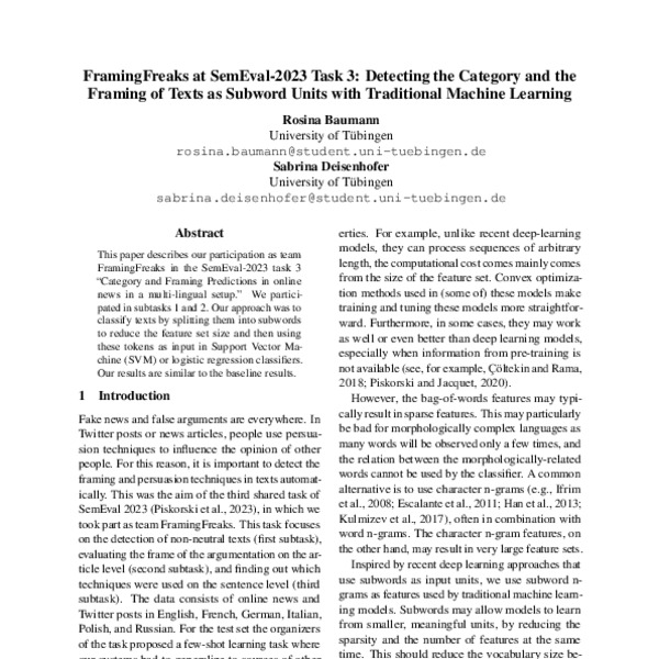 FramingFreaks At SemEval 2023 Task 3 Detecting The Category And The