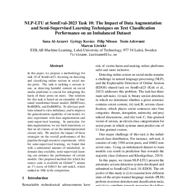 Nlp Ltu At Semeval Task The Impact Of Data Augmentation And