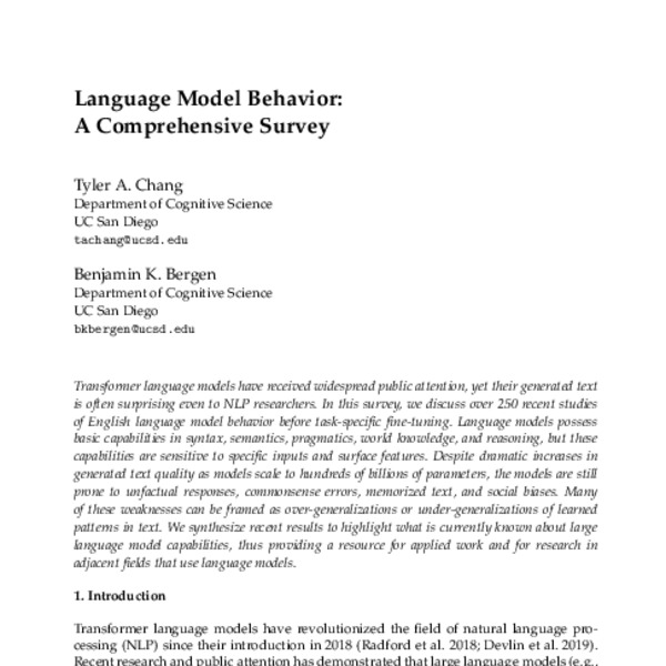 Language Model Behavior A Comprehensive Survey ACL Anthology