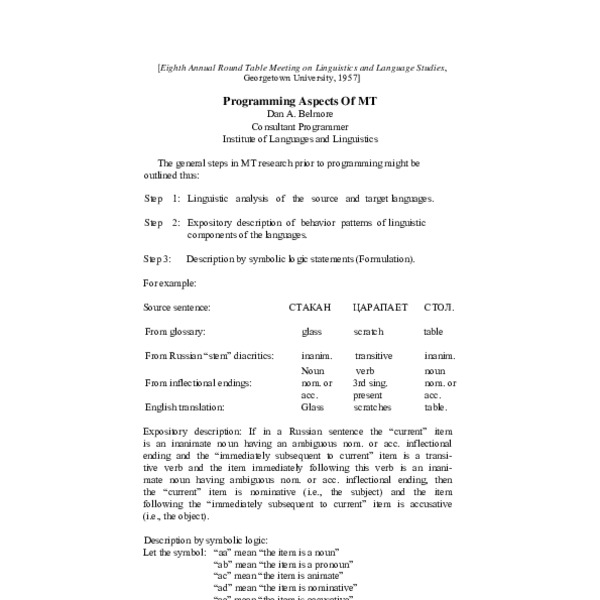Programming Aspects of Machine Translation - ACL Anthology