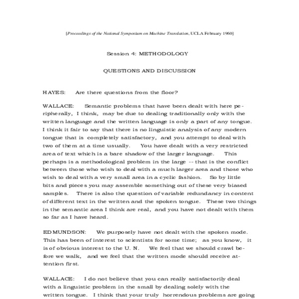Questions and Discussion 4 - ACL Anthology