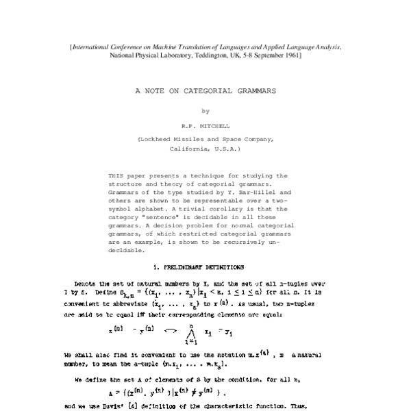A note on categorial grammars - ACL Anthology