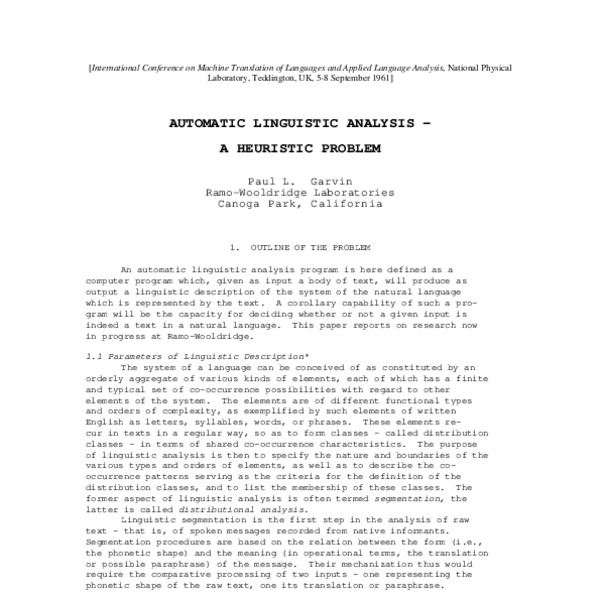 Automatic linguistic analysis - a heuristic problem - ACL Anthology
