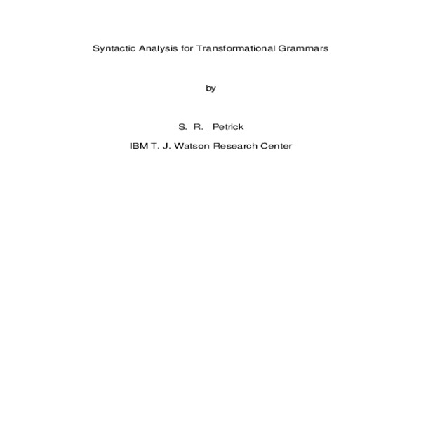 Syntactic analysis for transformational grammars - ACL Anthology