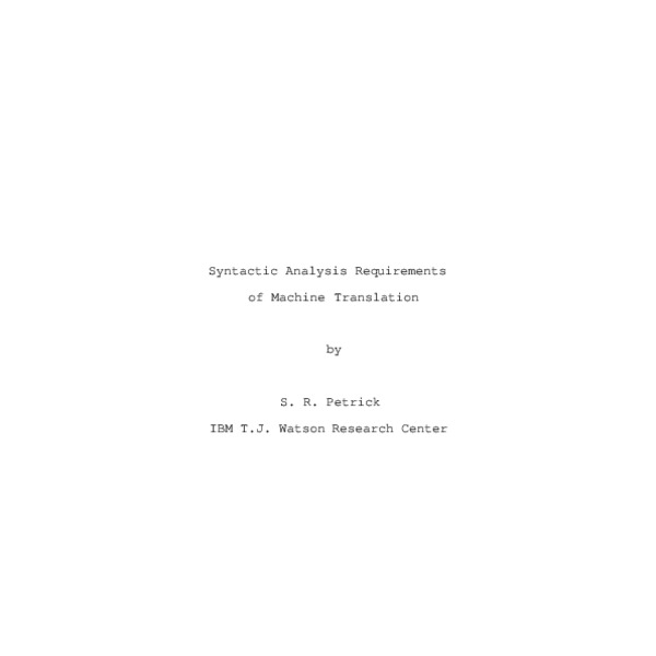 Syntactic analysis requirements of machine translation - ACL Anthology