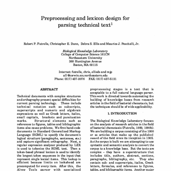 Preprocessing and lexicon design for parsing technical text - ACL Anthology