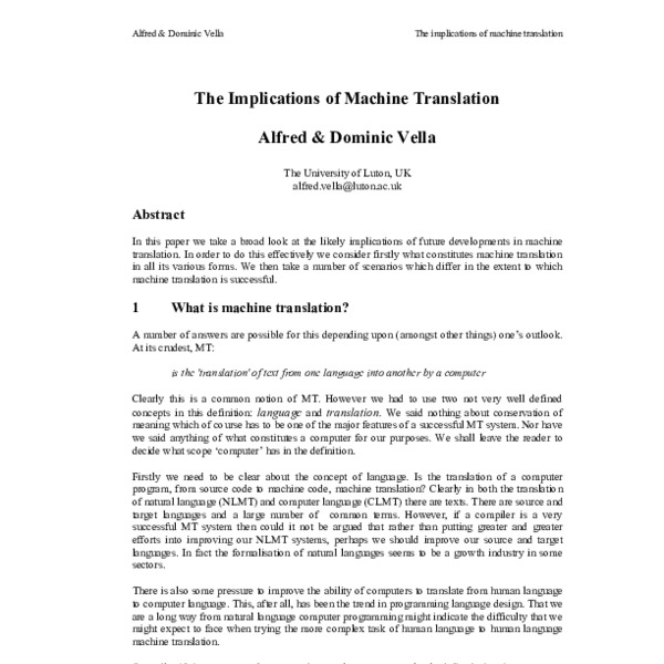 The implications of machine translation - ACL Anthology