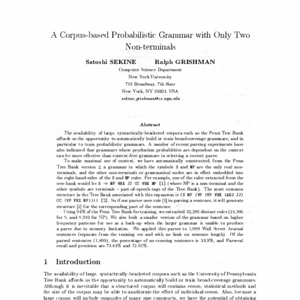 A Corpus-based Probabilistic Grammar with Only Two Non-terminals - ACL ...