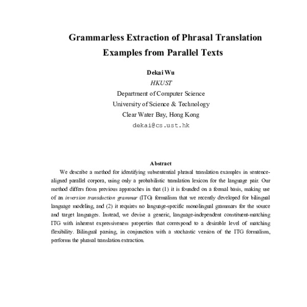 Grammarless Extraction of Phrasal Translation Examples from Parallel ...