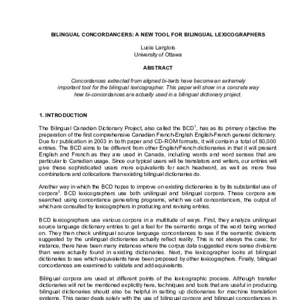 Bilingual concordancers: a new tool for bilingual lexicographers - ACL ...
