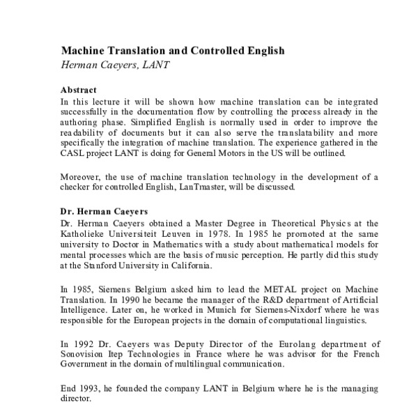 Machine translation and controlled English - ACL Anthology