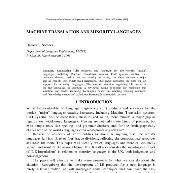 Machine Translation and Minority Languages - ACL Anthology