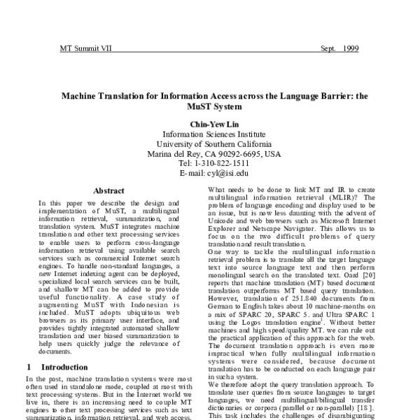 Machine translation for information access across the language barrier ...