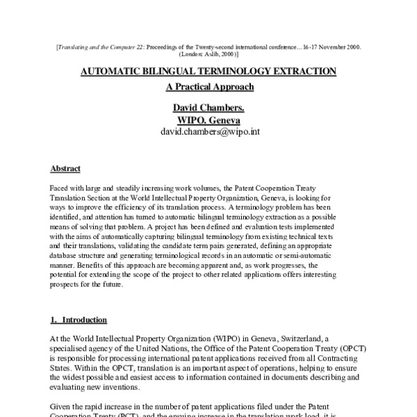 Automatic Bilingual Terminology Extraction - A Practical Approach - ACL ...