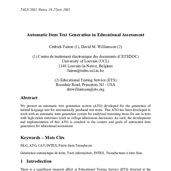 Automatic Item Text Generation in Educational Assessment - ACL Anthology