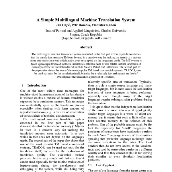 A simple multilingual machine translation system - ACL Anthology