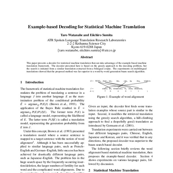 Example-based decoding for statistical machine translation - ACL Anthology
