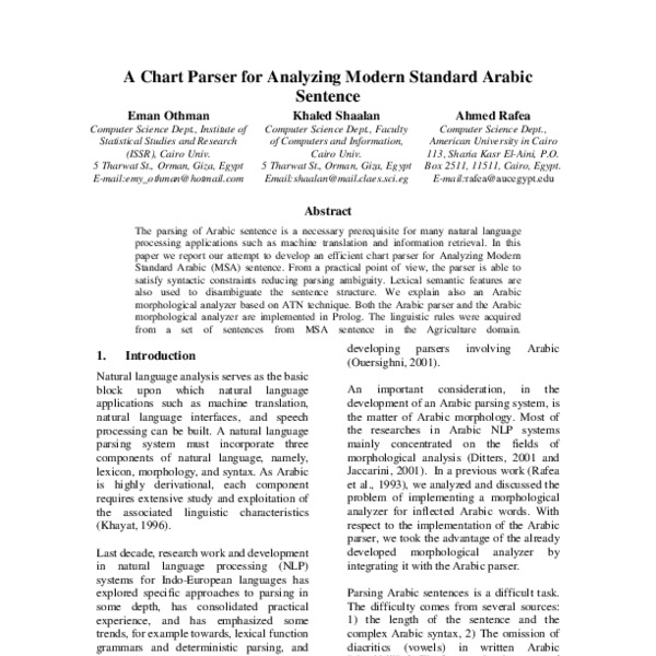 A chart parser for analyzing modern standard Arabic sentence