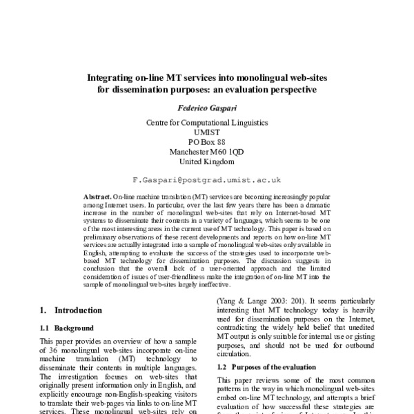 Integrating on-line MT services into monolingual web-sites for ...