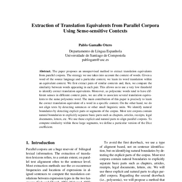 Extraction of translation equivalents from parallel corpora using sense ...
