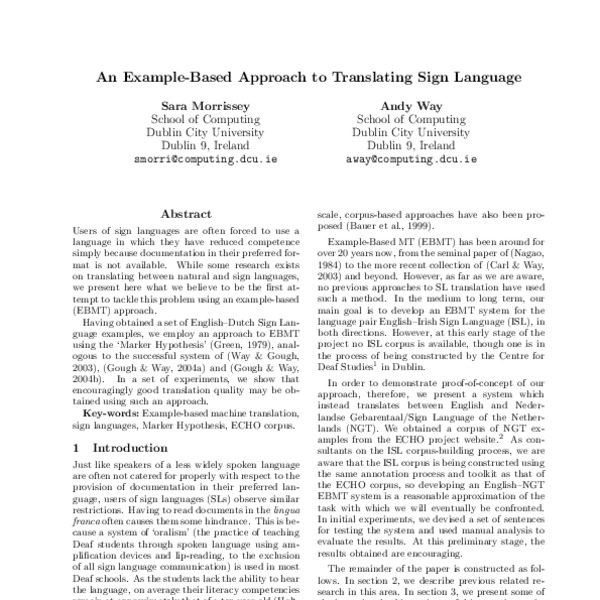 An Example-Based Approach to Translating Sign Language - ACL Anthology