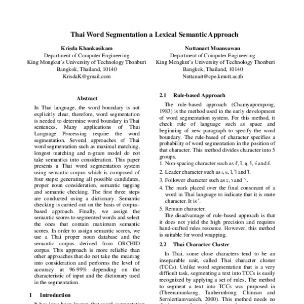 Thai Word Segmentation a Lexical Semantic Approach - ACL Anthology