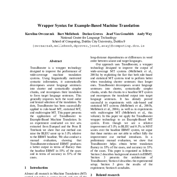 Wrapper Syntax for Example-based Machine Translation - ACL Anthology