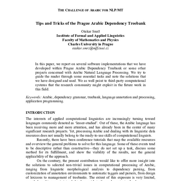 Tips and Tricks of the Prague Arabic Dependency Treebank - ACL Anthology