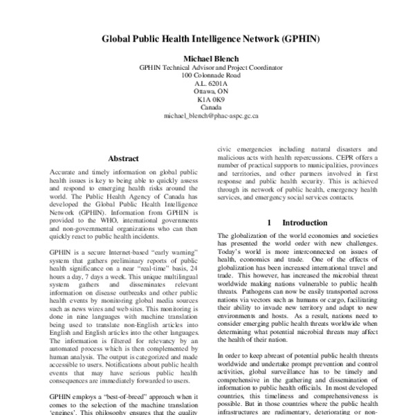 Global Public Health Intelligence Network (GPHIN) - ACL Anthology