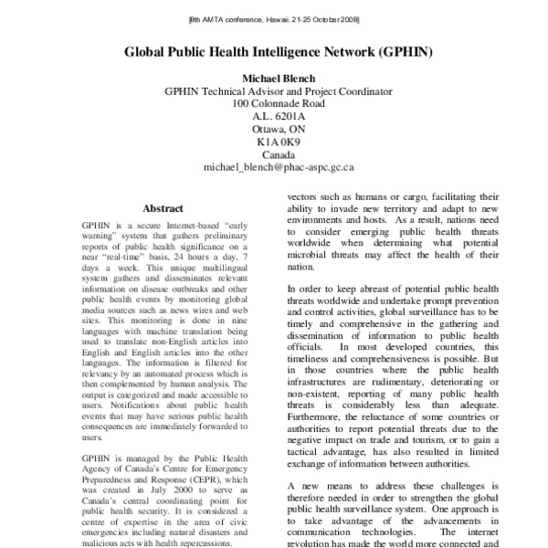 Global Public Health Intelligence Network (GPHIN) - ACL Anthology
