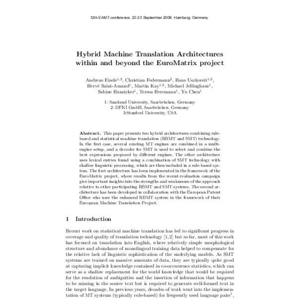Hybrid machine translation architectures within and beyond the ...