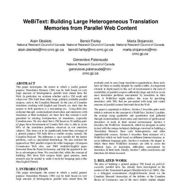 WeBiText: Building Large Heterogeneous Translation Memories from ...