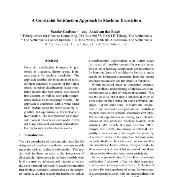 A Constraint Satisfaction Approach to Machine Translation - ACL Anthology