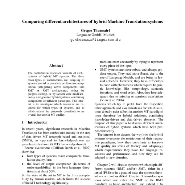 Comparing different architectures of hybrid Machine Translation systems ...
