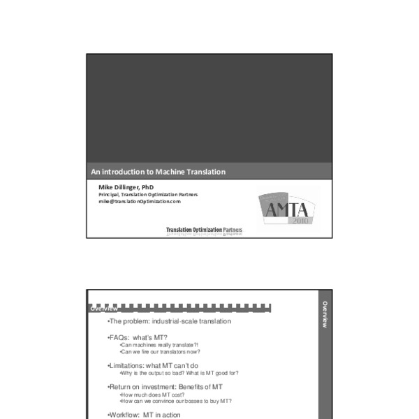 An Introduction to Machine Translation - ACL Anthology
