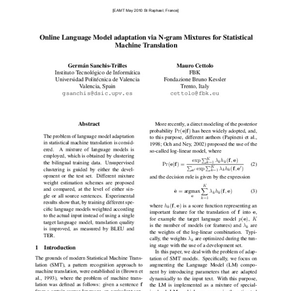 Online Language Model adaptation via N-gram Mixtures for Statistical ...