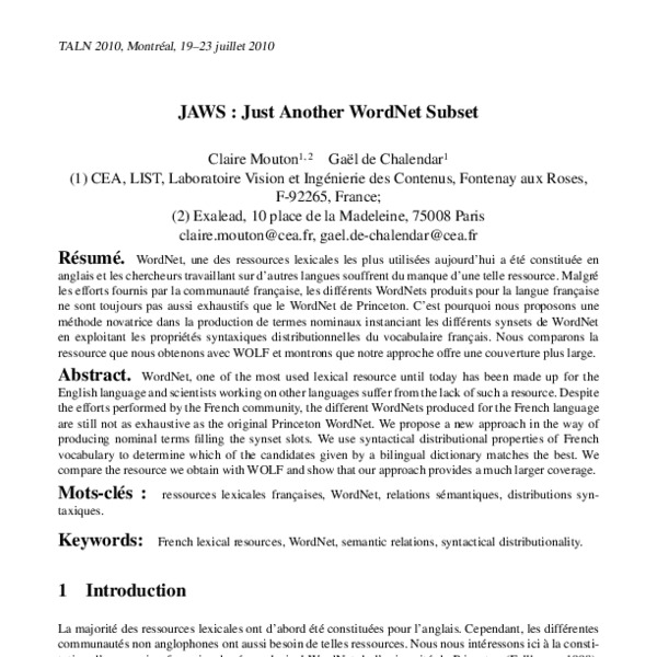 JAWS : Just Another WordNet Subset - ACL Anthology