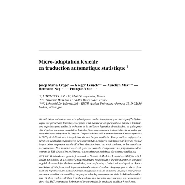 Micro-adaptation lexicale en traduction automatique statistique ...