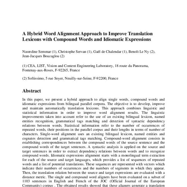 A hybrid word alignment approach to improve translation lexicons with ...