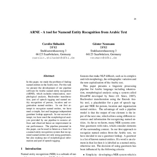 ARNE - A tool for Namend Entity Recognition from Arabic Text - ACL ...