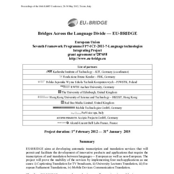 EU-BRIDGE - Bridges Across the Language Divide - ACL Anthology