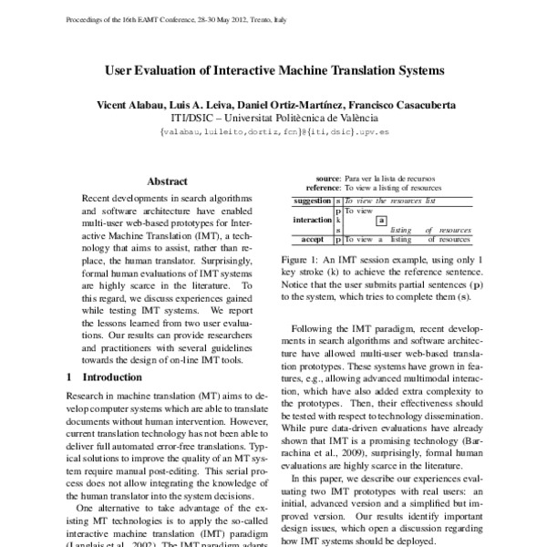 User Evaluation of Interactive Machine Translation Systems - ACL Anthology