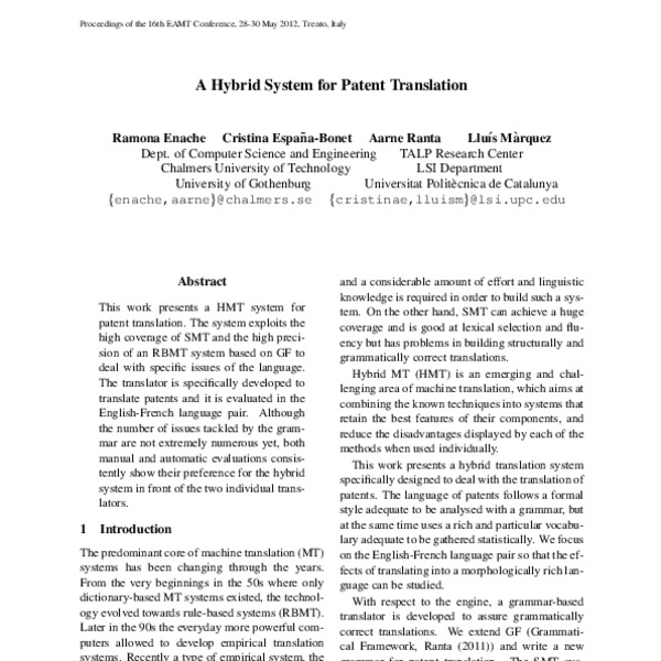 A Hybrid System for Patent Translation - ACL Anthology